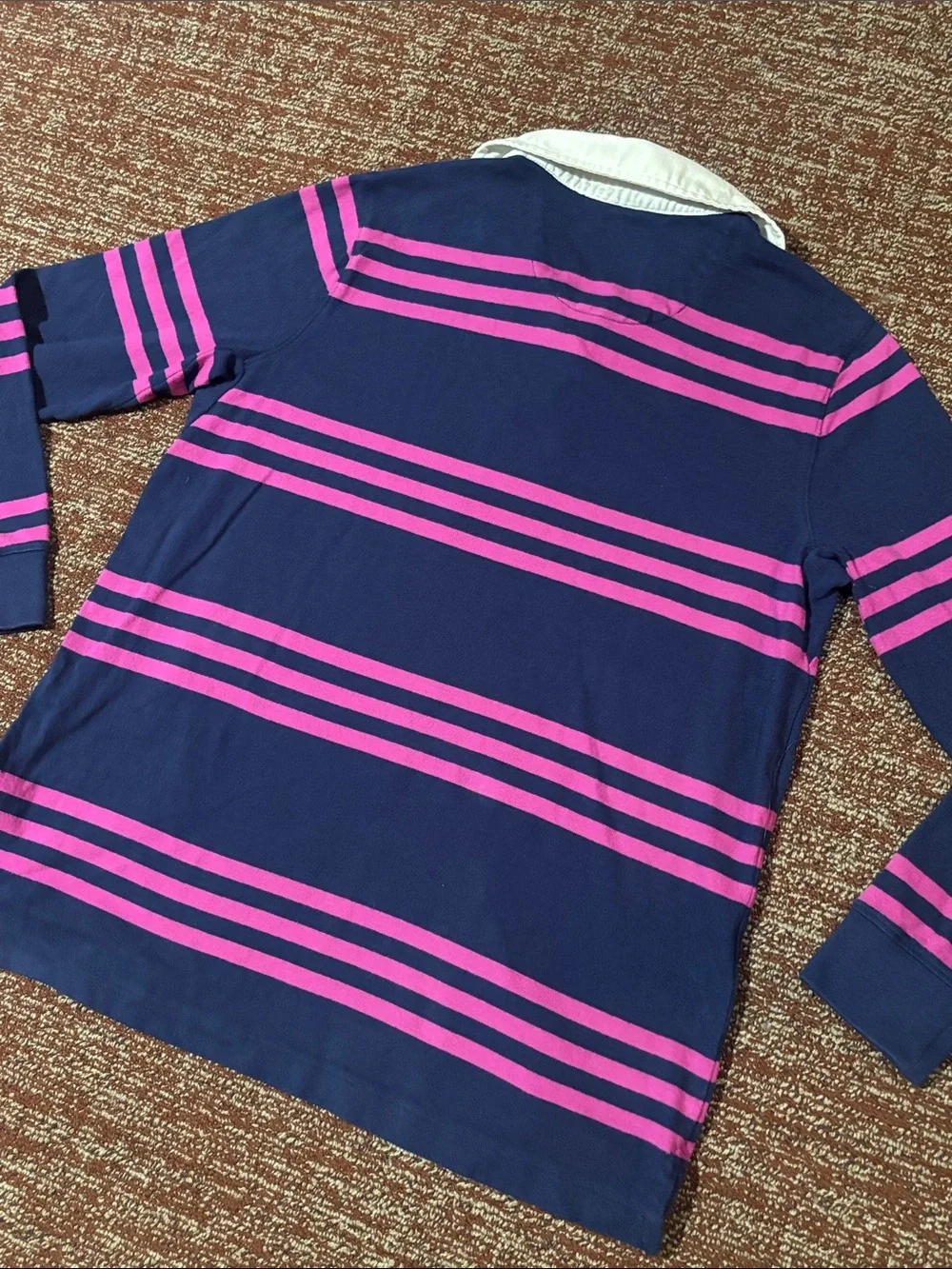 Vintage striped rugby shirt heavyweight long sleeve navy/pink preppy casual M